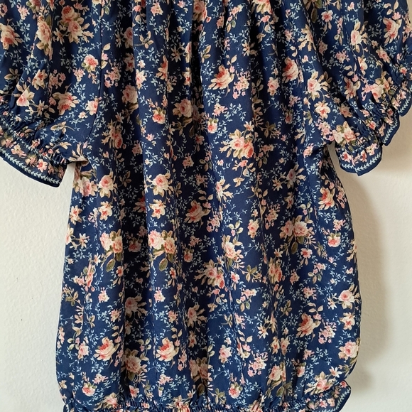 Max Studio Blue and Orange Cuffed Sleeve Ruffled Blouse - Picture 7 of 8